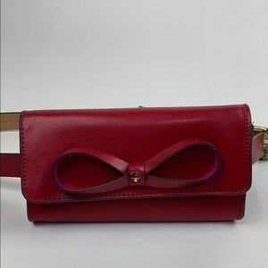 Kate Spade Red Leather Bow Crossbody Belt Waist Bag S/M Adjustable strap NEW NWT